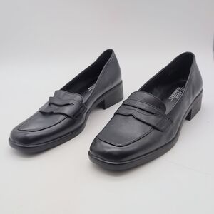 Classic Elements Sz 8 Rosa Chunky Heel Black Leather Women's Loafers